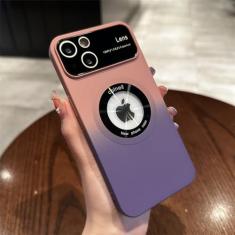 Capa de cor gradiente de janela grande para iPhone 14 Pro Max 13 12 11 Plus Capa protetora magnética de câmera de carregamento sem fio, rosa roxo, para iPhone 13 Pro