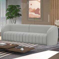 Sofá Decorativo Sala de Estar 252cm Adam 3 Lugares Veludo Cinza Claro G45 - Gran Belo