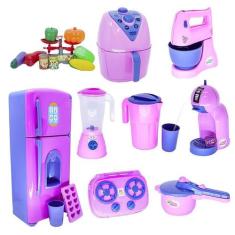 Kit Cozinha Infantil Rosa Geladeira Air Fryer Legumes 21Pç - Altimar