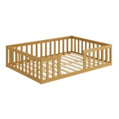 Cama Montessoriana Casal Nemargi Madeira Maciça com Grade Nogueira