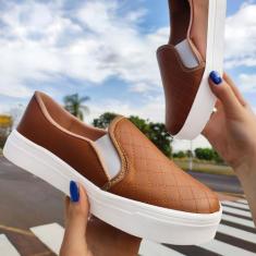 Tênis Slip On Feminino Calce Fácil Confortável Quadradinho - via verez