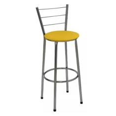 Banqueta Alta Cromada com Encosto Assento Amarelo - Jaddi