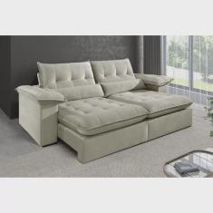 Sofá 3 Lugares Retrátil e Reclinável Mônaco Veludo com Molas Ensacadas Bege