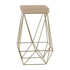 Banqueta Decorativa Kathy Base Gold Veludo Bege Gran Belo
