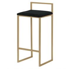 Banqueta Decorativa Jasmine Base Gold Veludo Preto