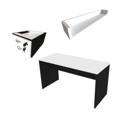 Conjunto de Mesa com Gaveteiro e Prateleira de Escritório Helen Preto e Branco