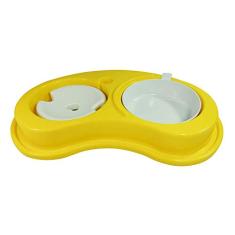 Comedouro Plástica Anti-Form Luxo Duplo Caes para Longos, Tamanho G Amarelo Furacão Pet para Cães