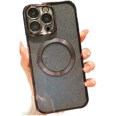 wahhle Capa de celular projetada para iPhone 14 com glitter magnético, revestimento luxuoso, linda capa de telefone brilhante, compatível com Magsafe para mulheres e meninas com protetor de câmera
