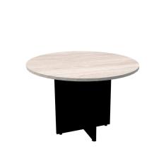 Mesa de Reunião Redonda 110 x 110 cm Pé Painel PE25 em MDP Nogueira CasaBlanca e Base Preta