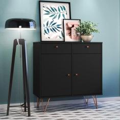 Aparador Retro Metal Onix 2 Portas 2 Gavetas Preto - Olivar Móveis, Pr