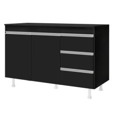 Balcão Gabinete Cozinha Lux 120cm 100% MDF Com Tampo 02 Portas e 03 Ga