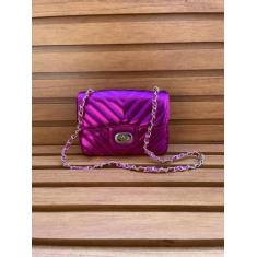 Bolsa Feminina Pequena com Corrente Alça Transversal de Lado Ombro  co