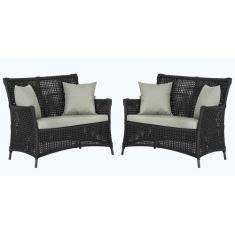 2 Sofás Área Externa Igapó Alumínio Pintura Preta Corda Náutica Estofa