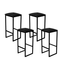 Jogo 4 Banqueta Alta Cozinha Balcão Bistrô Industrial Preta Assento Es