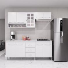 Cozinha Modulada Compacta Fidelitá Viena 4 Peças 190cm 9 Portas 3 Gavetas Com Tampo Branco