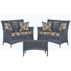 2 Sofá Área e Mesa Igapó Alumínio Pintura Preta Corda Náutica Estofado Impermeável Almofada 6 Trama