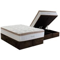 Conjunto Box Baú King: Colchão Espuma Herval Molas Ensacadas Toronto + Base crc Suede Brown (193x203)