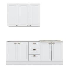 Cozinha Completa Americana 3 Peças com Aéreo 3 Portas Branco - Móveis 