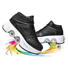 Tênis de skate para mulheres, patins quadriláteros deformados de fileira dupla, sapatos de caminhada automática, patins destacáveis, sapatos com rodas para meninas e meninos, sapatos de patinação