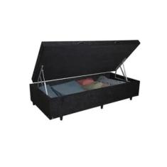 Cama Box Baú Solteiro Suede 88x188 Base Box - PH&S, Preto