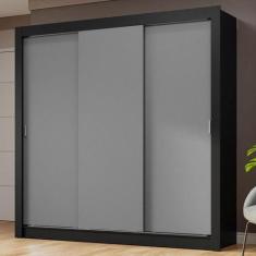 Guarda-Roupa Casal 3 Portas de Correr Preto/Cinza Nobre Madesa, Preto/