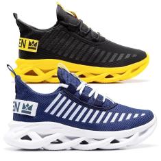 kit 2 tenis masculino de corrida academia caminhada treino fitness-Masculino