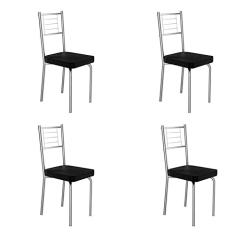 Conjunto 4 Cadeiras de Aço Juliana Art Panta Cromado/preto