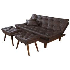 Sofá Cama Caribe 3 Lugares Com 2 Banquetas Revestimento Courino Sintetico