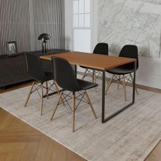 Mesa Industrial Base De Ferro Preto Tampo 137X90 Canela 4 Cadeiras Madeira Assento Preto Preto