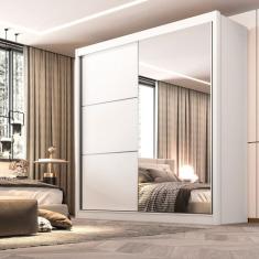 Guarda Roupa Casal 2 Portas Com Espelho 6 Gavetas 100% MDF Coliseu D Doro Moveis Branco