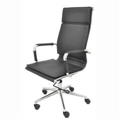 Cadeira Giratória Alta Valência Soft Rivattis Revestida Poliuretano Preto Base Rodizio Nylon Preto