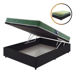 Cama Box Baú Casal Preta + Colchão Espuma Atlanta 138cm