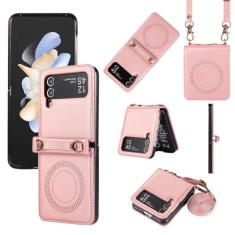 Asuwish Capa de telefone para Samsung Galaxy Z Flip 4 5G 2022 capa carteira com alça de ombro transversal couro sem fio proteção dobradiça proteção acessórios para celular ZFlip4 Z4 Flip4 4Z mulheres