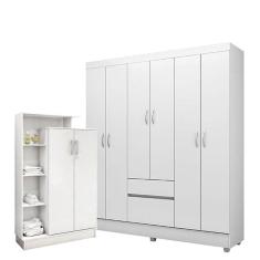 Guarda Roupa Infantil Flash 2 e Armário Multiuso Elite Branco Brilho - Demóbile