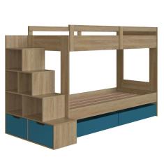 Beliche Infantil com Escada, Nicho e Gavetas Aveiro com Azul