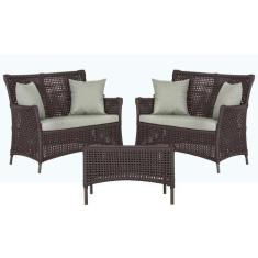 2 Sofá Área e Mesa Igapó Alumínio Pintura Marrom Corda Náutica Estofad