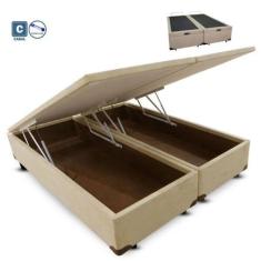 Cama Box Casal com Bau Pistão a gás bege suede Bipartido - 138x188 - A