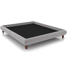 Cama Casal Base Box Pés De Madeira 156cm Otto P05 Veludo Cinza - Lyam Decor