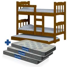 Beliche Que Vira Duas Camas Com Cama Auxiliar Imbuia Perola Nemargi E 3 Colchões Probel D20