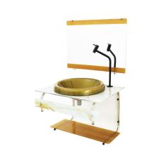 Gabinete De Vidro Para Banheiro 60Cm Mármore Branco Dourado