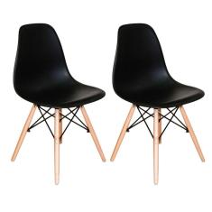 Kit Com 2 Cadeiras Charles Eames Eiffel Pretas Base De Madeira, Design Moderno