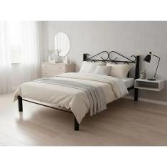 Cama de Casal de Ferro Preta Luxo Com Cabeceira E Estrado Em Pinus 002