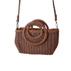 Bolsa Artesanal Praia Forrada Meia Lua Retangular Verão Marrom