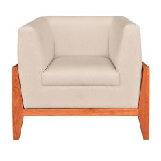 Poltrona Lucy Linho Base Madeira Castanho D´rossi Fino Bege