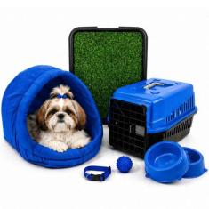 Kit Cama Toca Iglu Pet Médio Sanitário Grama Transporte Acessórios - S