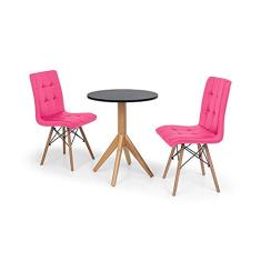 Conjunto Mesa de Jantar Maitê 60cm Preta com 2 Cadeiras Eiffel Gomos - Rosa