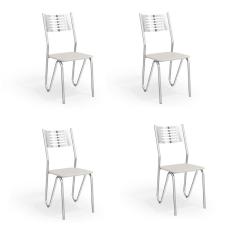 Conjunto com 4 Cadeiras de Cozinha Napoles Cromado e Branco