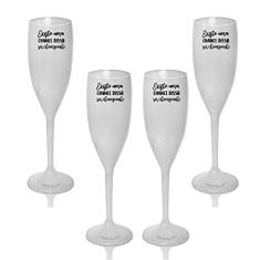 Kit 4 Taças Champanhe Brancas Acrílico Personalizadas - Chance de Ser