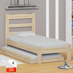 Cama De Solteiro De Madeira Crua Com Auxiliar E 2 Colchões Esmeralda Nemargi