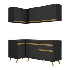 Cozinha Compacta De Canto Veneza Gb Mp2057 Com Armário E Balcão Preta